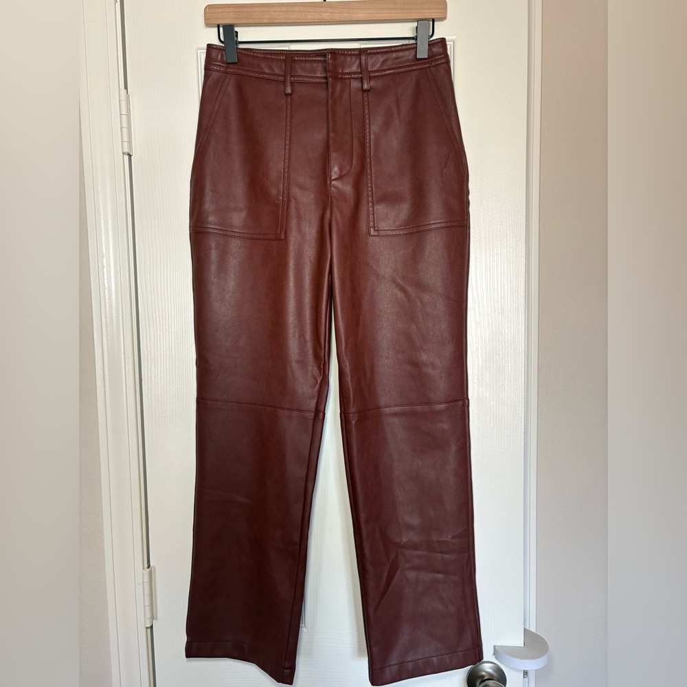 7 For All Mankind Faux Leather Pants Burgundy Brown Size S